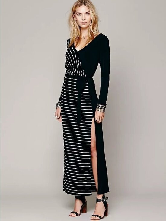 Free People Dresses & Skirts - Whimsigoth New Romantics Free People M Black & White Striped Referee Maxi Dress